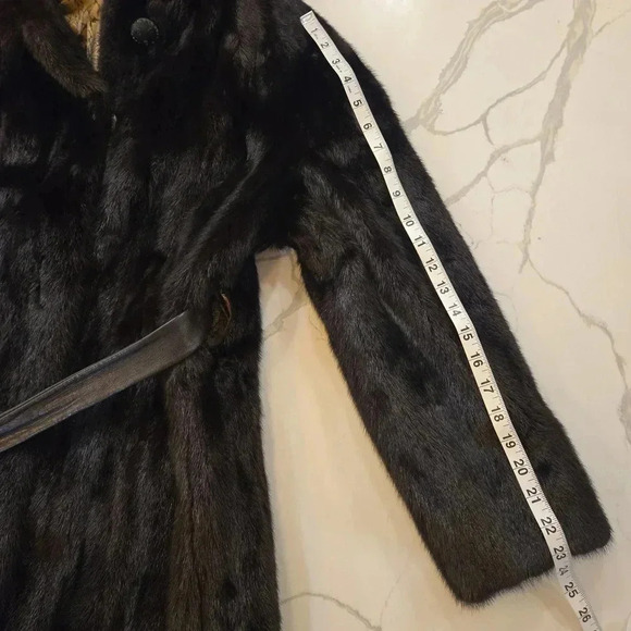 Vintage 1970s Mink Fur Belted Leather Coat Womens Small Medium - Picture 16 of 16
